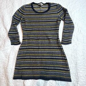 Vintage ‘90s ‘00s Harolds Striped Textured Black White Yellow Knit BodyCon Dress